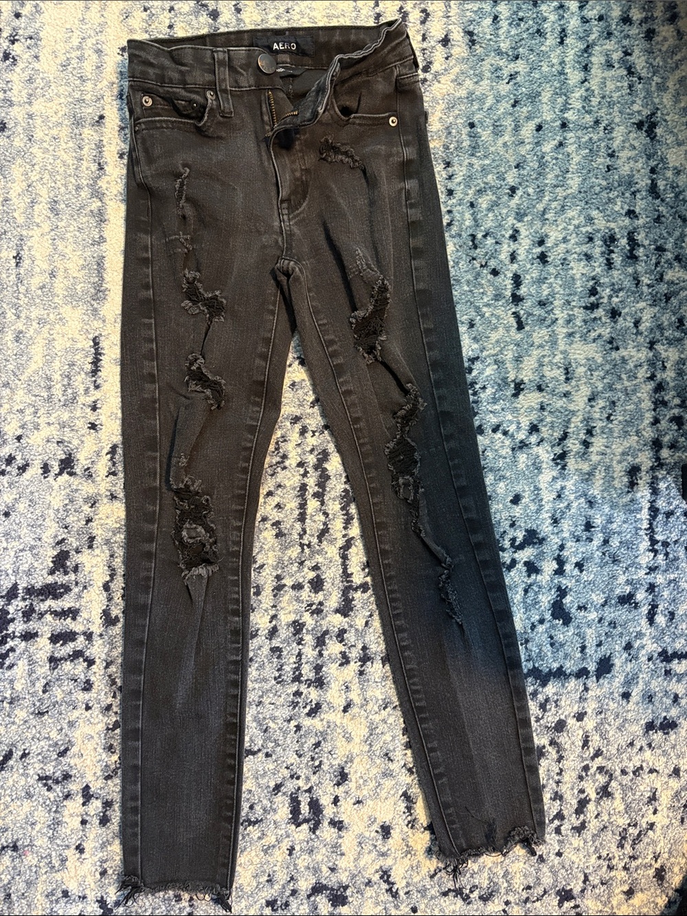 AERO Black Distressed Skinny Jeans high rise for Women